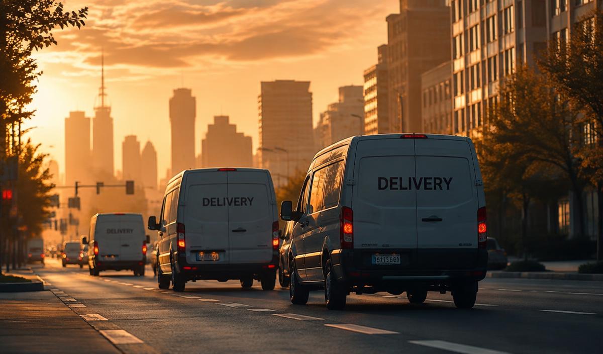 Delivery vans on an urban route at dawn